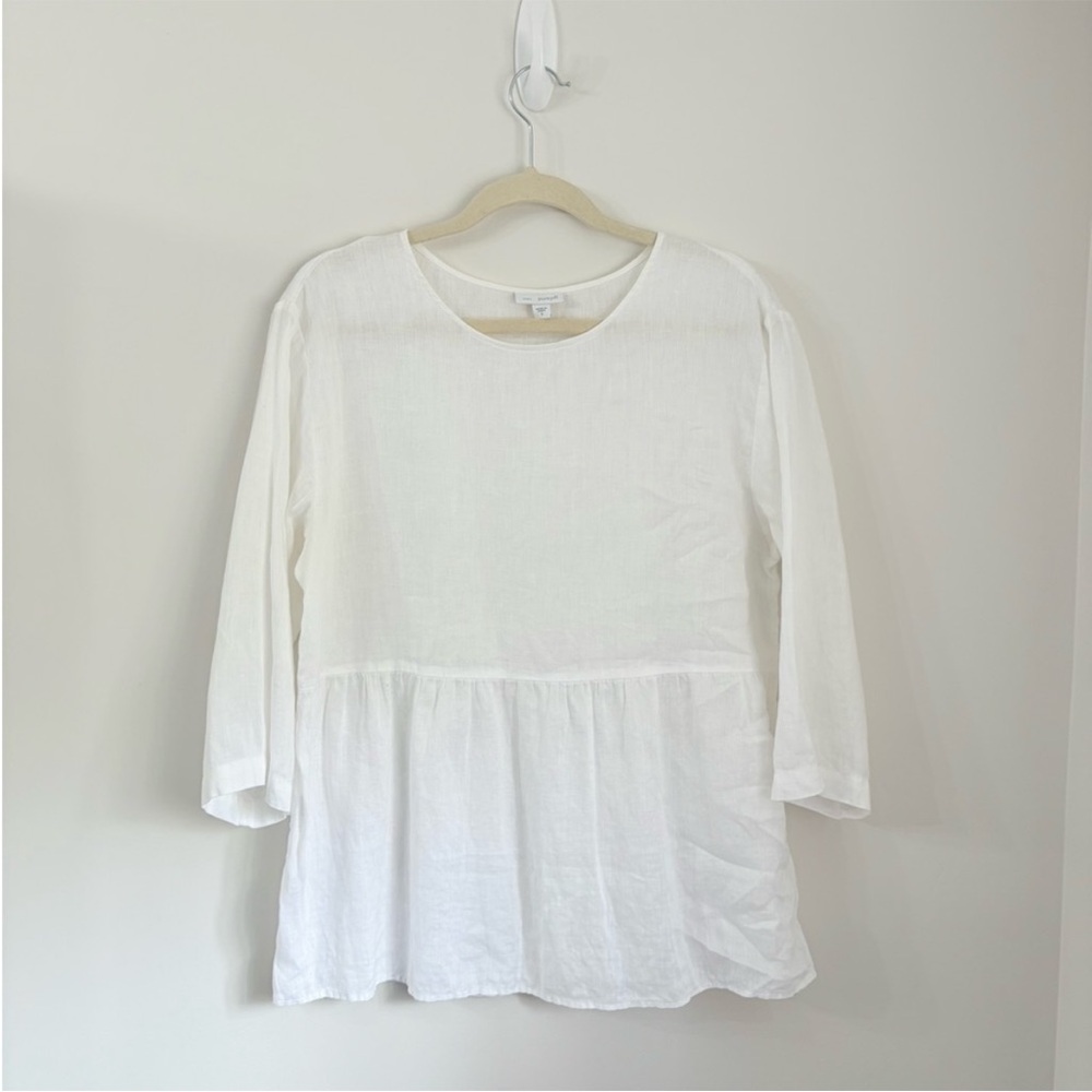 J.Jill Pure Linen Womens Sz S White Babydoll Longsleeve Top Lagenlook coastal